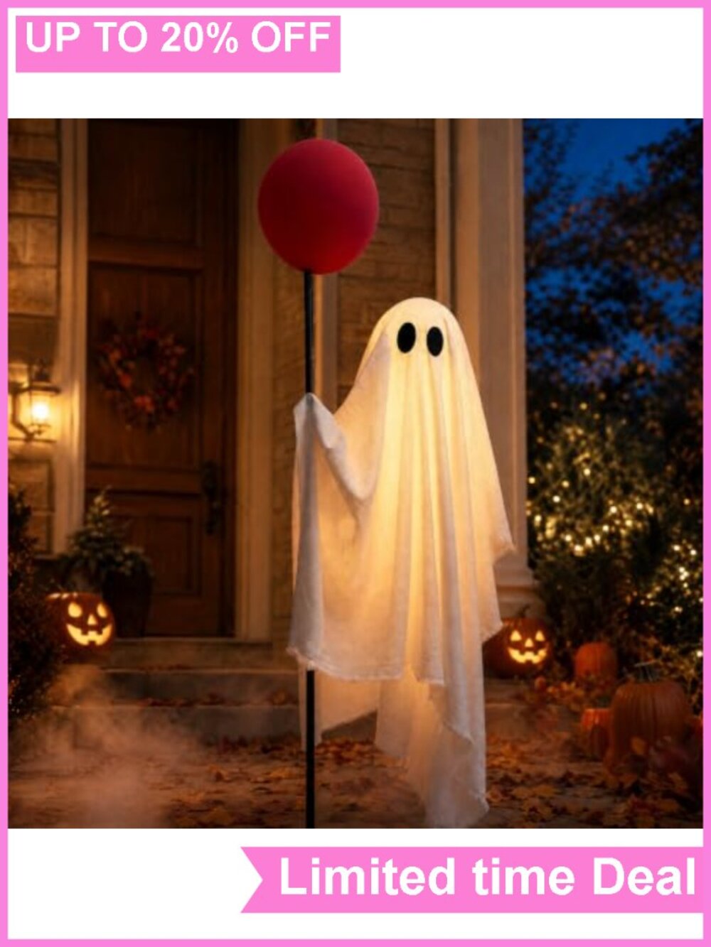 6 FT Life Size Lighted Ghost with Red Balloon Halloween Outdoor Decor